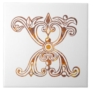 Medieval Botanical Decorative Capital X Ceramic Tile