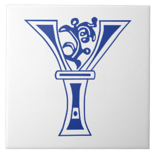 Medieval Botanical Decorative Capital Y Ceramic Tile