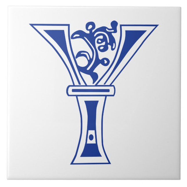 Medieval Botanical Decorative Capital Y Ceramic Tile (Front)