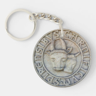 Medieval butcher relief with cow and bull keychain