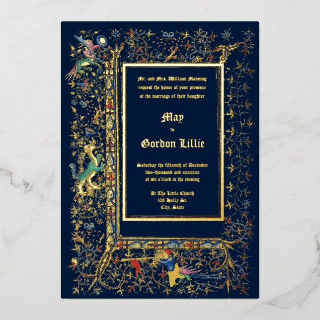 Medieval ca. 1415 Illuminated Wedding Foil Invitation (Front)