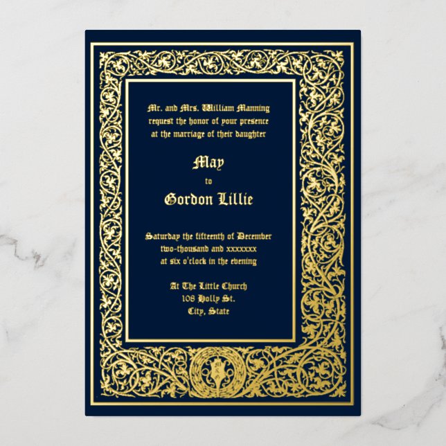 Medieval ca. 1477 Foliage Border Wedding Foil Invitation (Front)