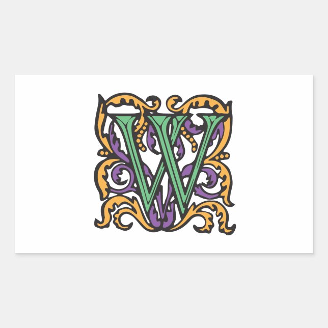 Medieval Calligraphy Elegant Letter W Rectangular Sticker (Front)