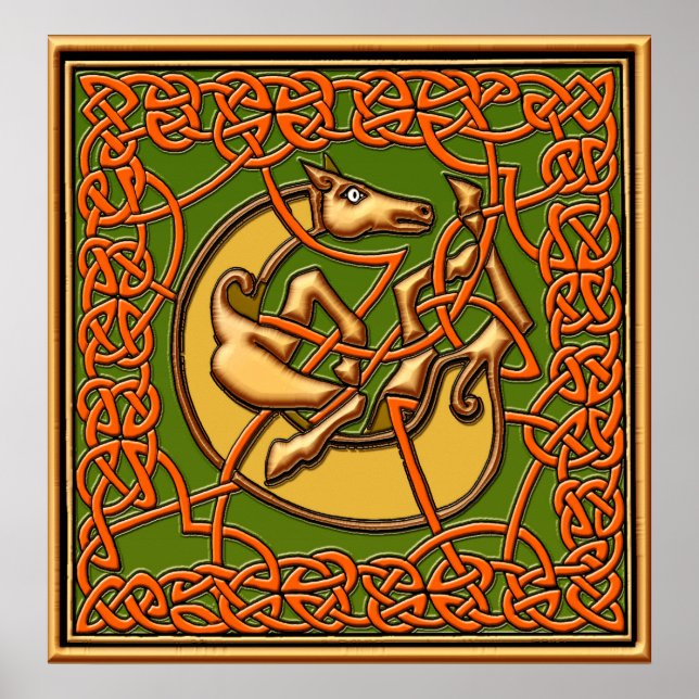 Medieval Captive Horse in Celtic Knot Design Poster (Front)