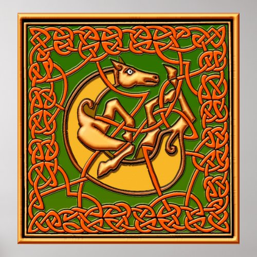 Medieval Captive Horse in Celtic Knot Design Poster