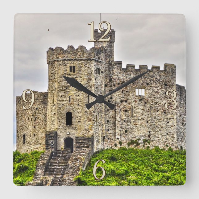 Medieval Cardiff Castle Inner Keep, Wales, UK Square Wall Clock (Front)