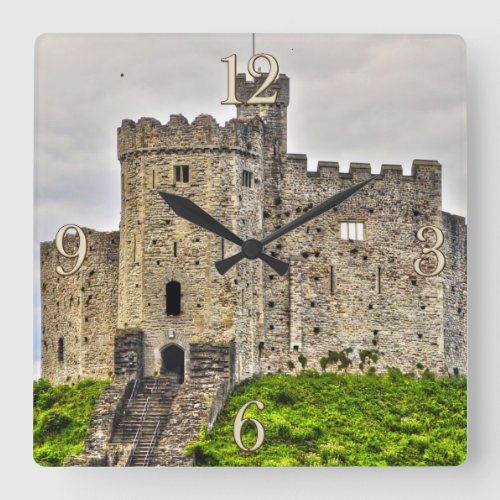 Medieval Cardiff Castle Inner Keep Wales UK Square Wall Clock