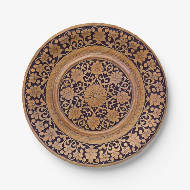 Medieval Carved Wood Print Paper Plate (Front)