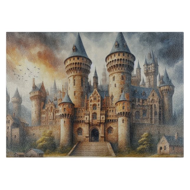 Medieval Castle at Sunset with Atmospheric Skies Cutting Board (Front)