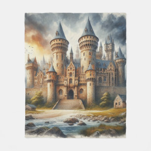 Medieval Castle at Sunset with Atmospheric Skies Fleece Blanket