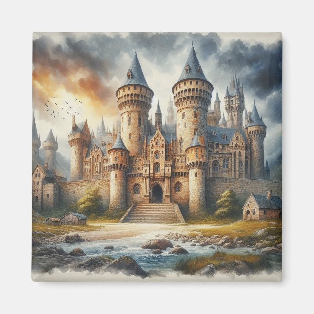 Medieval Castle at Sunset with Atmospheric Skies Magnet (Front)