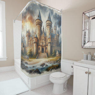 Medieval Castle at Sunset with Atmospheric Skies Shower Curtain