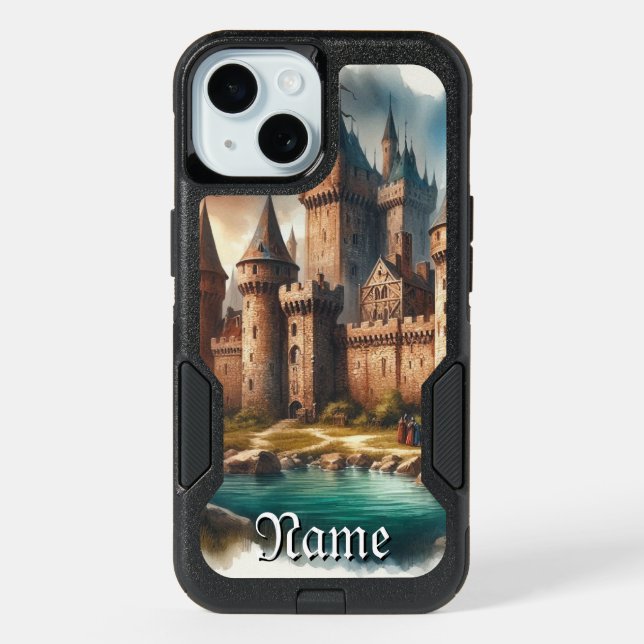 Medieval Castle by a Tranquil River at Sunset iPhone 15 Case (Back)