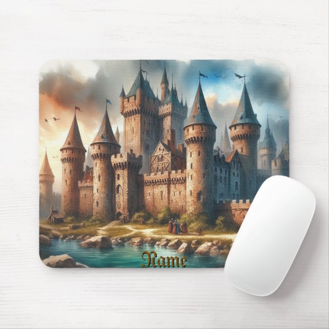 Medieval Castle by a Tranquil River at Sunset Mouse Pad (With Mouse)