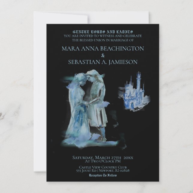 *~* Medieval Castle Couple Castle in Love Wedding Invitation (Front)