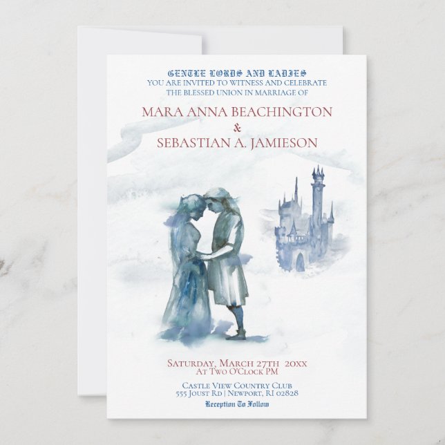 *~* Medieval Castle Couple in Love Wedding Invitation (Front)