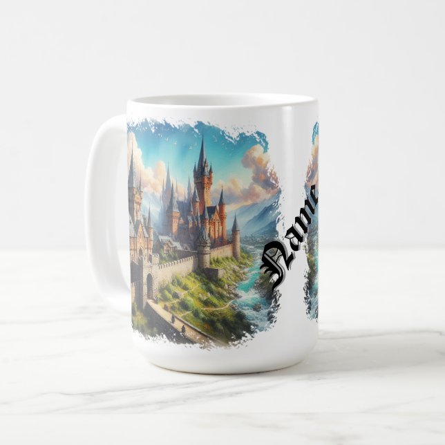 Medieval Castle in a Mountain Valley Landscape Coffee Mug (Front Left)