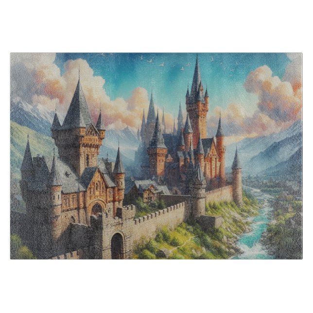 Medieval Castle in a Mountain Valley Landscape Cutting Board (Front)