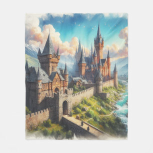 Medieval Castle in a Mountain Valley Landscape Fleece Blanket