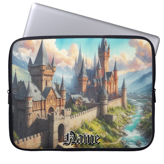 Medieval Castle in a Mountain Valley Landscape Laptop Sleeve (Front)