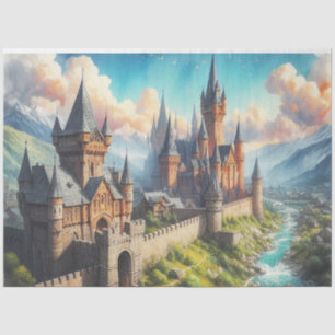 Medieval Castle in a Mountain Valley Landscape Tissue Paper