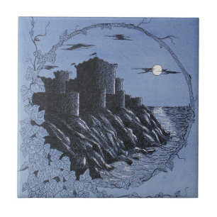 Medieval Castle In Blue Ceramic Tile