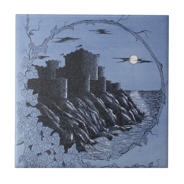 Medieval Castle In Blue Ceramic Tile (Front)