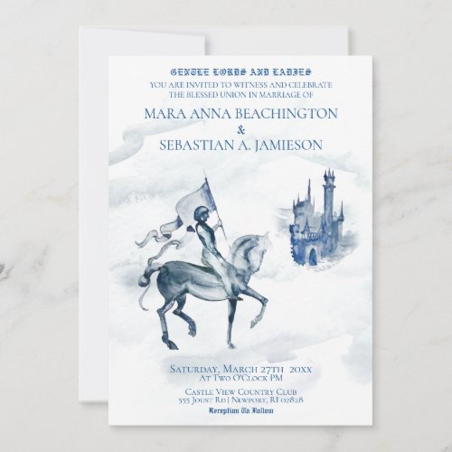  Medieval Castle Knight on Horse Wedding Invitation