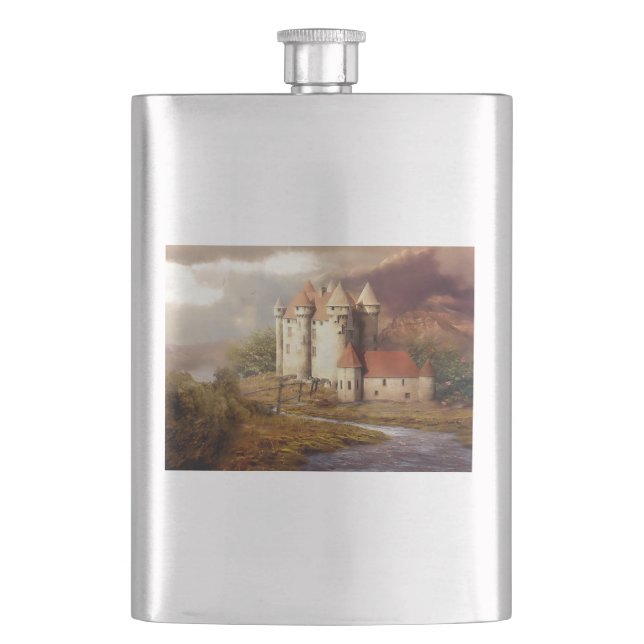 Medieval Castle River Run Flask (Front)
