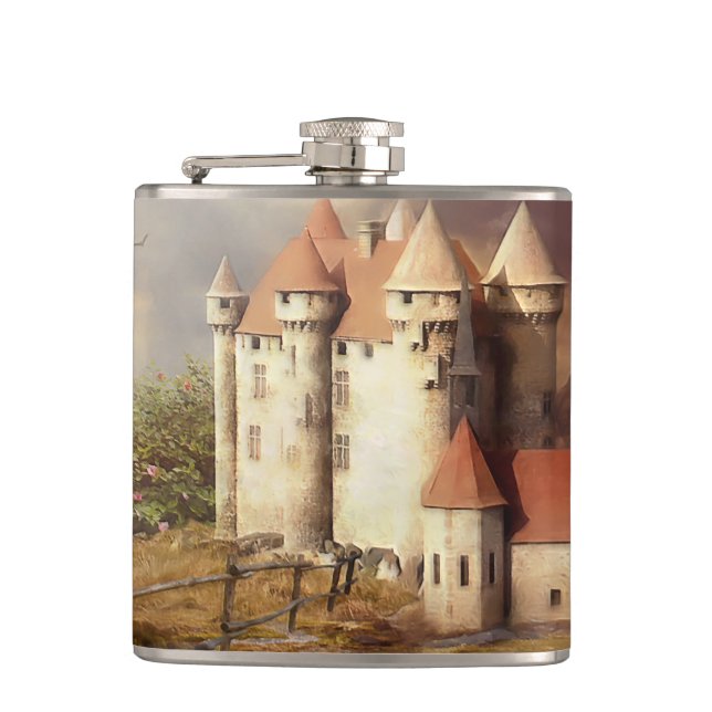 Medieval Castle River Run Flask (Front)