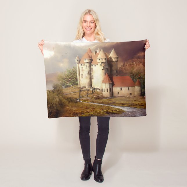 Medieval Castle River Run Fleece Blanket (In Situ)