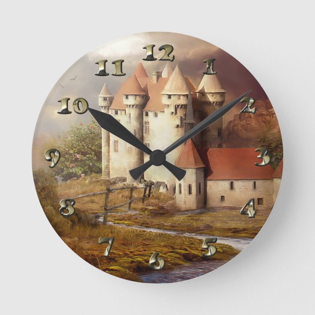 Medieval Castle River Run Round Clock (Front)