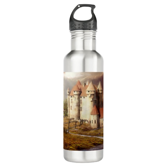 Medieval Castle River Run Stainless Steel Water Bottle (Front)
