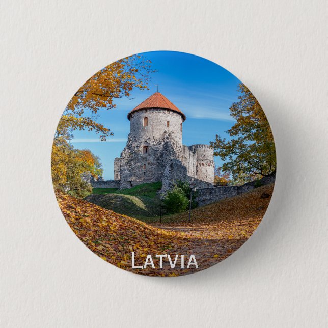 Medieval castle surrounded by forest button (Front)