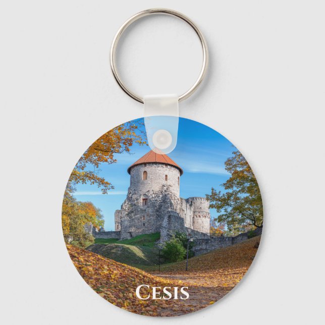 Medieval castle surrounded by forest keychain (Front)