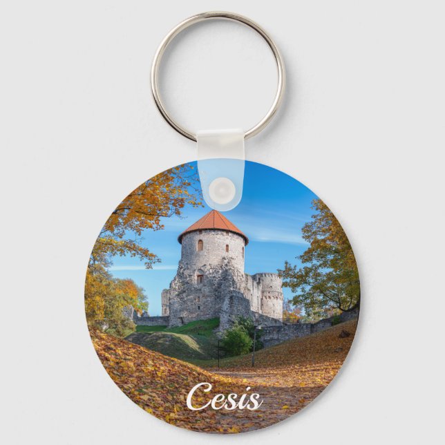 Medieval castle surrounded by forest keychain (Front)