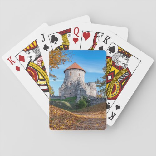 Medieval castle surrounded by forest playing cards