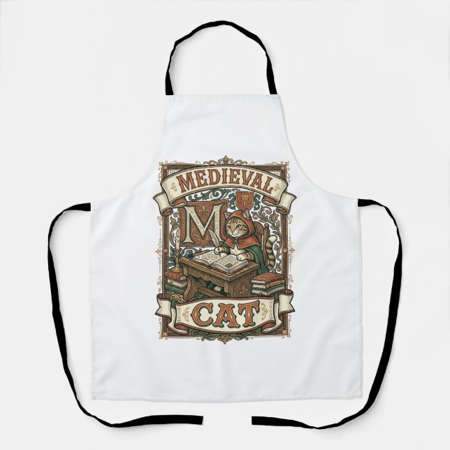 Medieval Cat Cat Medieval Manuscript Vintage Apron (Front)
