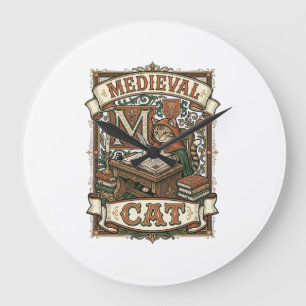 Medieval Cat Cat Medieval Manuscript Vintage Large Clock