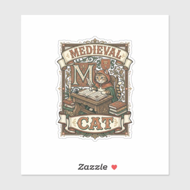 Medieval Cat Cat Medieval Manuscript Vintage Sticker (Sheet)