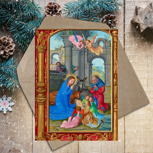 Medieval Catholic Christian Christmas Nativity Holiday Postcard (Medieval Manuscript Vintage Religious Catholic Christian Christmas Nativity Scene Holiday Postcard)