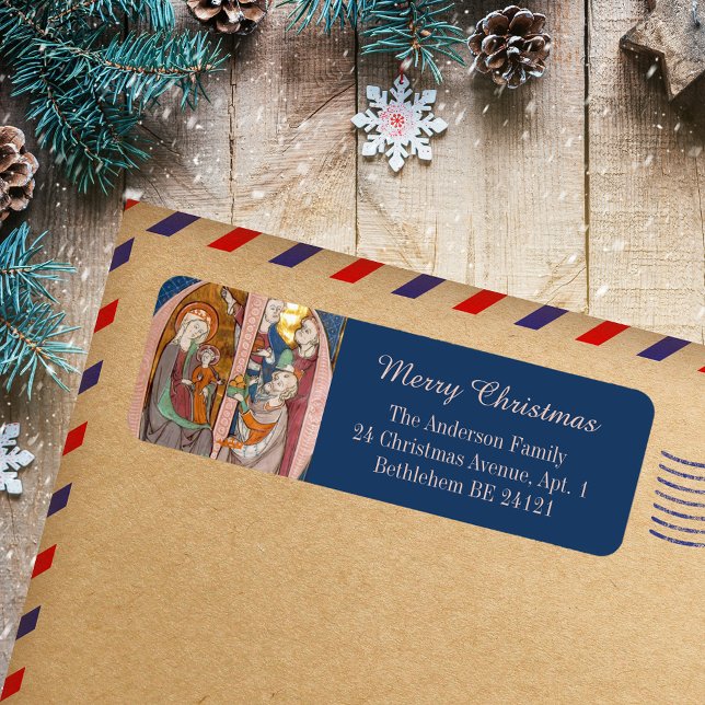 Medieval Catholic Merry Christmas Epiphany Magi Label (Medieval Catholic Christian Merry Christmas Epiphany Three Magi Kings Return Address Label)