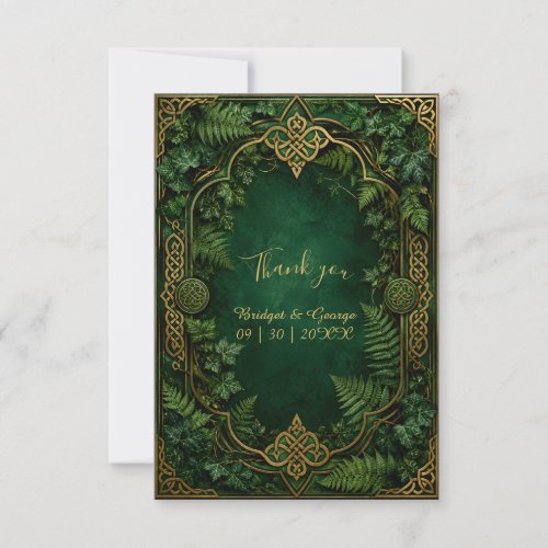 Medieval Celtic Emerald Green Gold Wedding Thank You Card