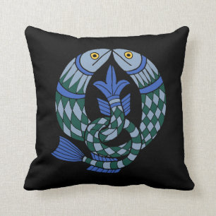 Medieval Celtic Knot Fish Throw Pillow