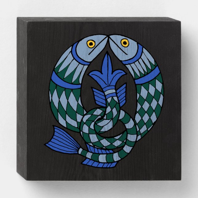 Medieval Celtic Knot Fish Wooden Box Sign (Front Horizontal)