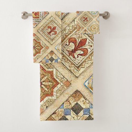 Medieval Ceramic Tile Crowns Fleur De Lis Bath Towel Set