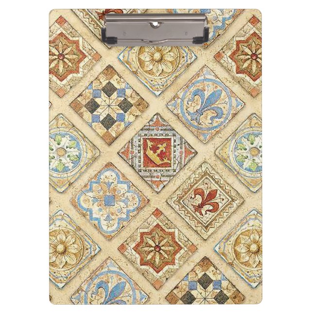 Medieval Ceramic Tile Crowns Fleur De Lis Clipboard (Front)