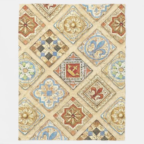 Medieval Ceramic Tile Crowns Fleur De Lis Fleece Blanket