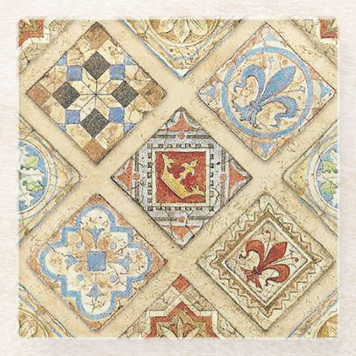 Medieval Ceramic Tile Crowns Fleur De Lis Glass Coaster