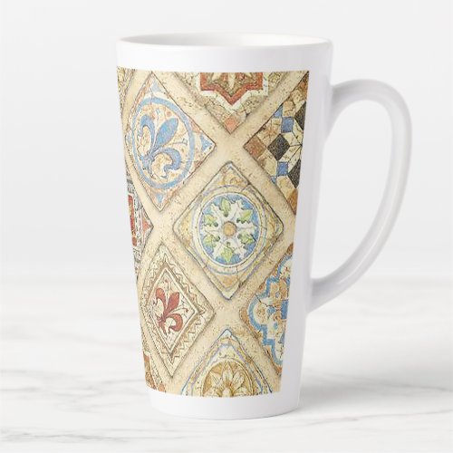 Medieval Ceramic Tile Crowns Fleur De Lis Latte Mug